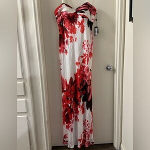 Adrianna Papell long strapless cherry blossom dress size 14